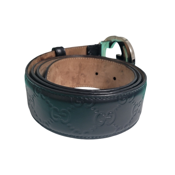 Gucci Guccissima Black Leather Belt Silver Interlocking GG 95/38 - Picture 3 of 8